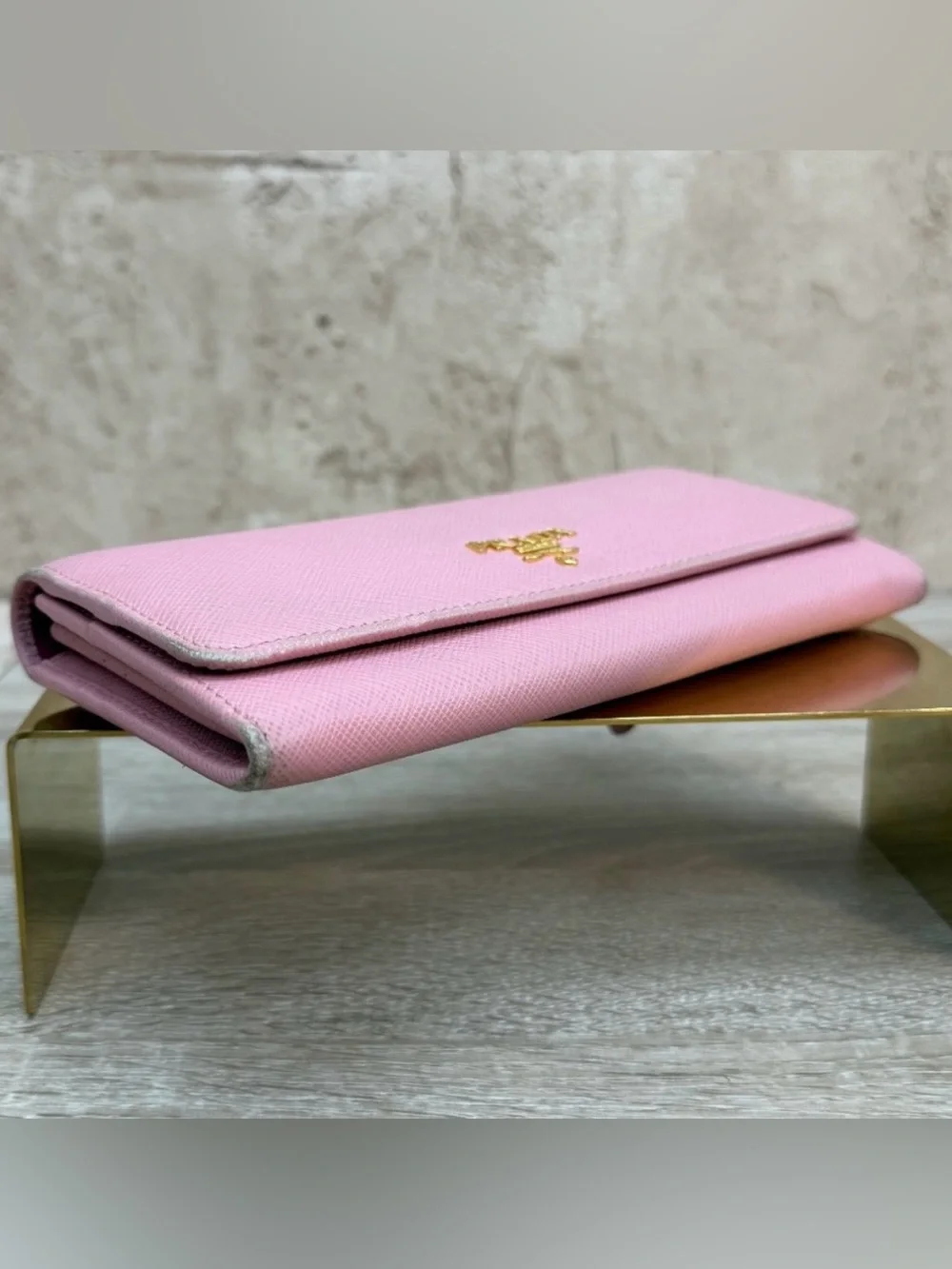 Prada Pink Saffiano Continental Wallet with Gold Logo
